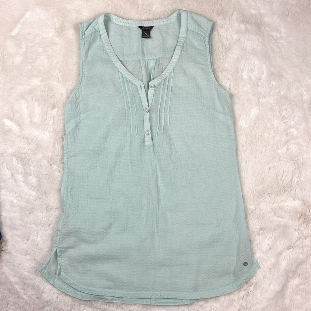 Eddie Bauer sleeveless top mint green Size XS Coral Blue Tank Shirt Buttons Slit